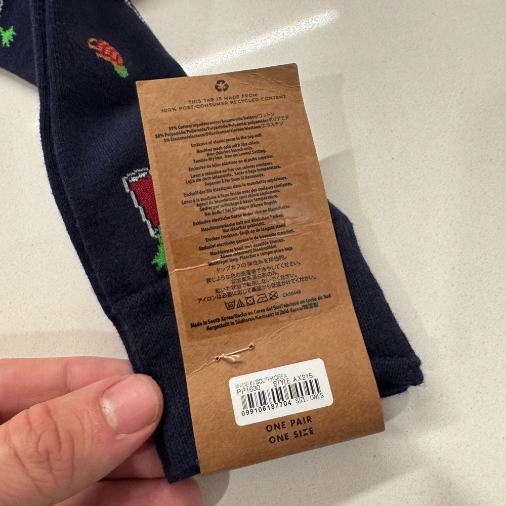 J Crew Socks Mens Trouser Sock One Size Blue Cocktail Drink‎ All Over Print